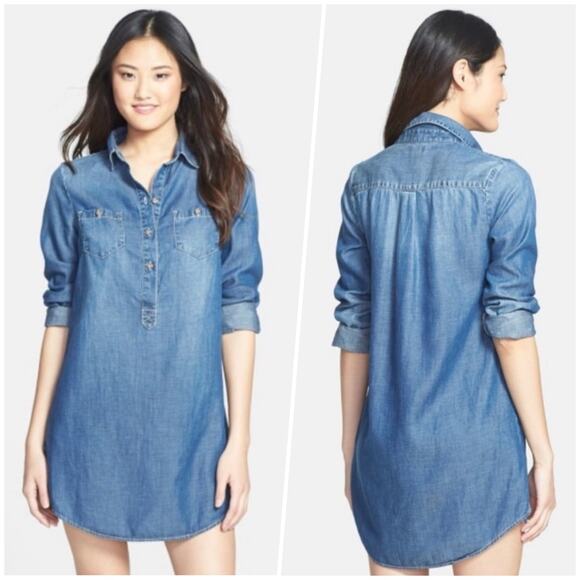 Lucky Brand | Women | Chambray Linen Blend Popover Mini Shirt Dress | Sz Small - Picture 12 of 12